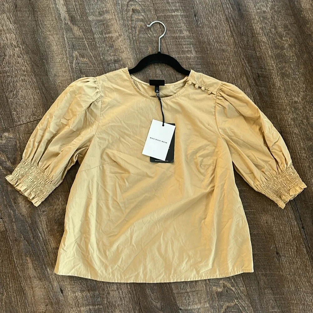 NWT Who What Wear Tan Puff Sleeve Blouse - Picture 12 of 14